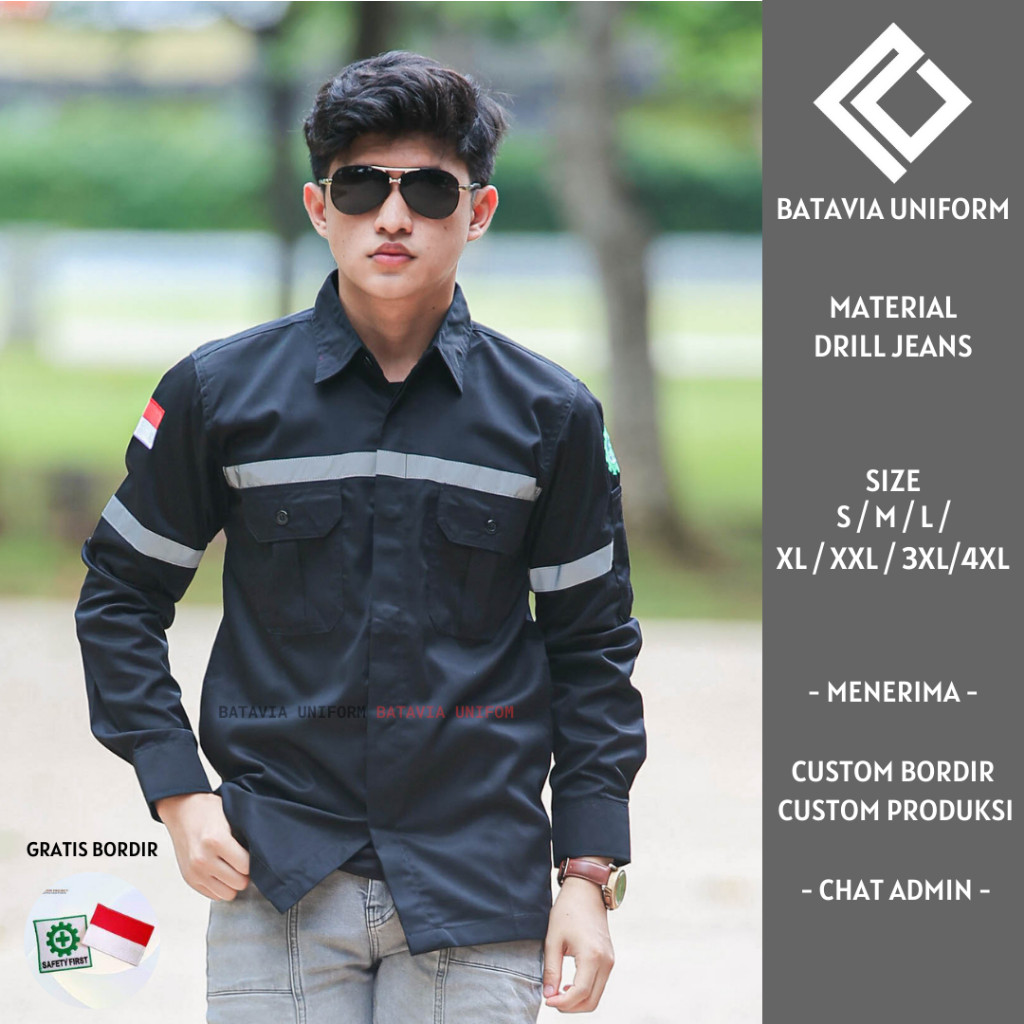 DE43W Baju Kemeja Wearpack Safety K3 Lengan Panjang Werpack Seragam Kerja Proyek Tambang Lapangan Le