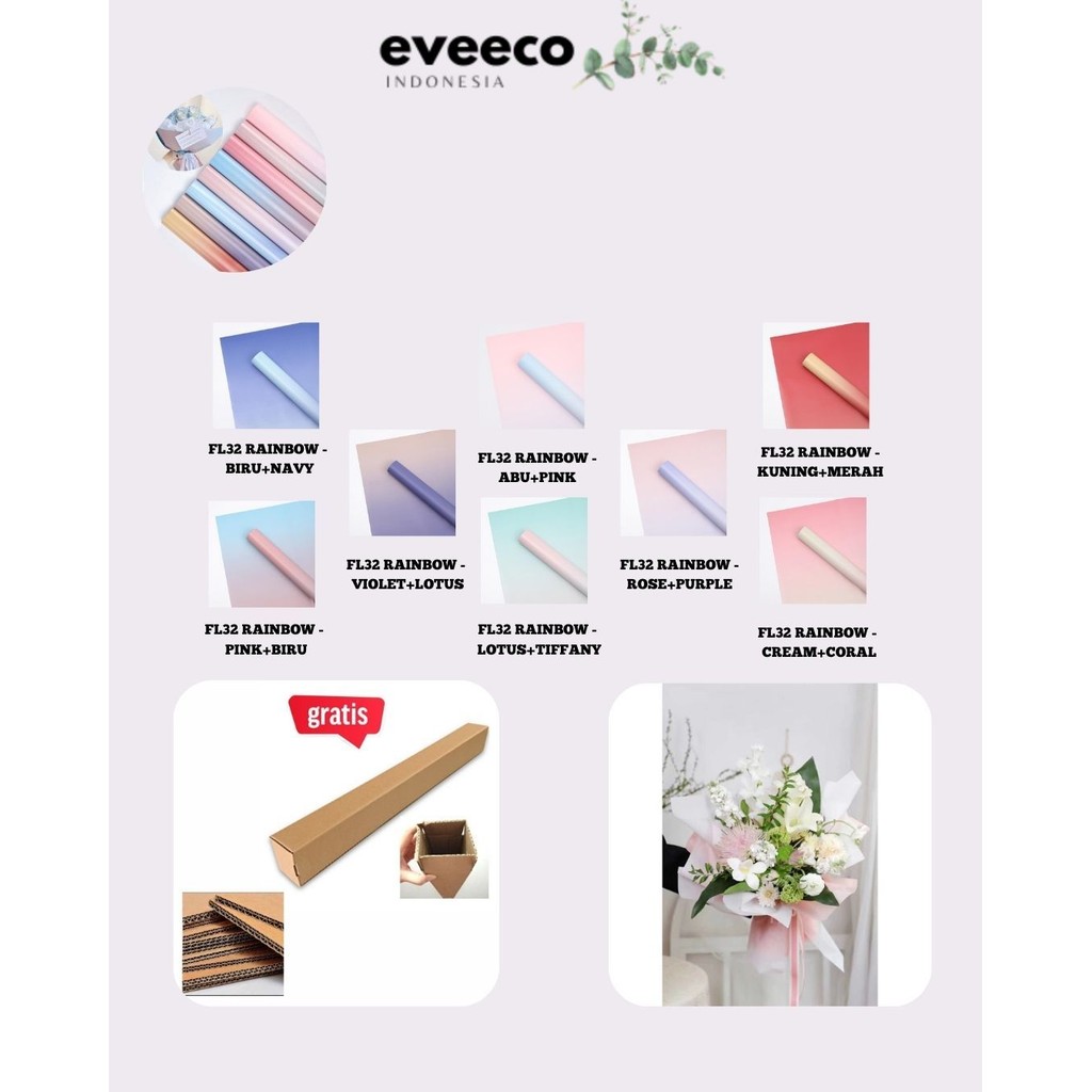 

EVEEco - (5 LEMBAR) - FL32 RAINBOW Kertas Bunga Paper Buket Motif Pelangi Transparan Florist Cellophane