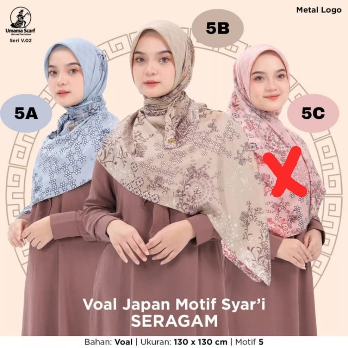 Segiempat Syari 130x130. Jilbab Azara. Kerudung Syari Jumbo Motif - G