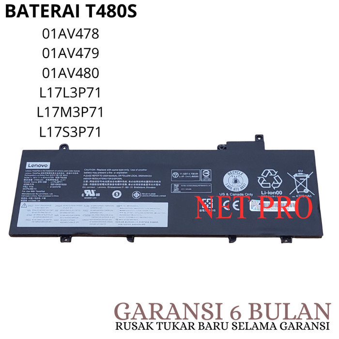 Baterai Battery Laptop Model 01AV478 01AV479 01AV480 - L17L3P71 L17M3P71 L17S3P71 -NP