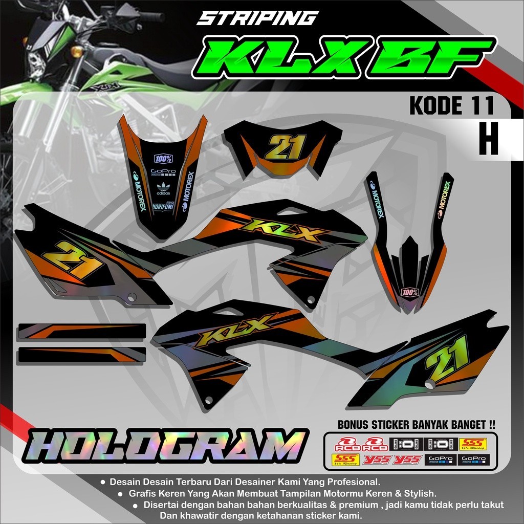 Sticker DECAL HOLOGRAM PELANGI KLX 150 G/BF/SE Motif Grafis Simple Minimalis - Awet & Sudah Antigore