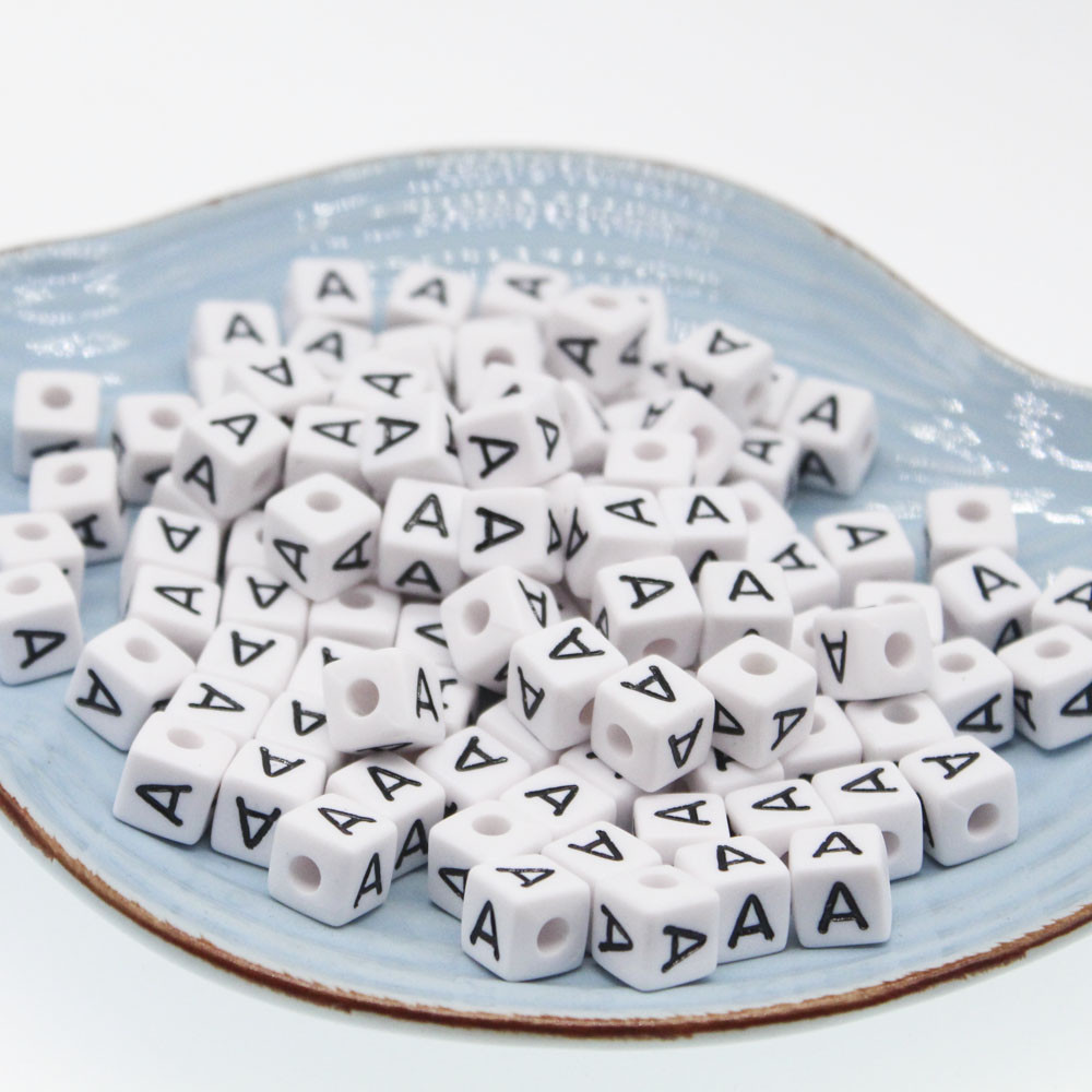

CHONGAI 50Pcs Cube Acrylic Letter Beads Single Alphabet A-Z White Square Bracelet Jewelry Making Beads 10*10mm