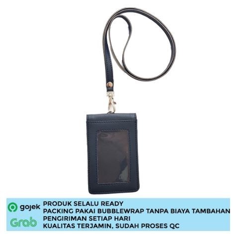 

Lanyard ID Card Holder Name Tag Kulit Dua Sisi Bolak Balik Mika Kancing Termurah Berkualitas Navy