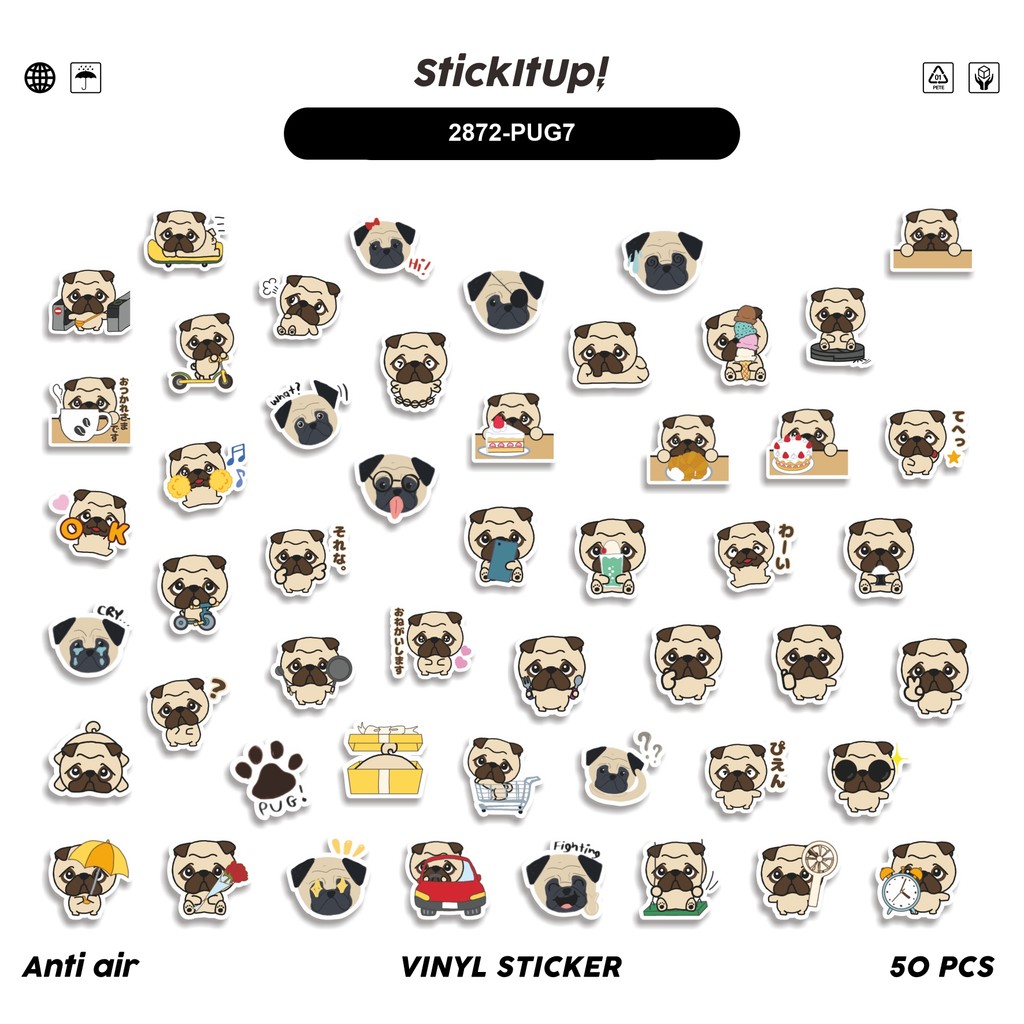 

COD 50 Pcs Stiker Cute Pug Funny Dog V7 Lucu Anti Air Untuk Dekorasi Notebook Sepeda Skateboard Handphone