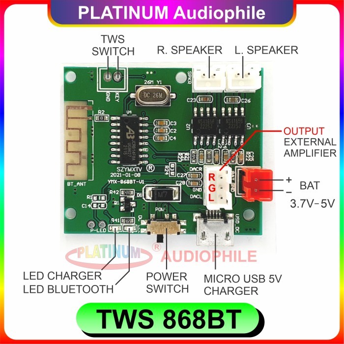 JP99 Modul Bluetooth TWS Amplifier Mini Class D 2X 5W Modul Bluetooth 5.2 - TWS-868BT