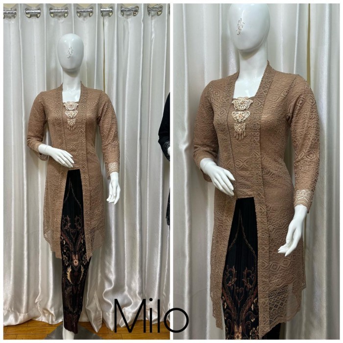 "V.NLN" - BEST SELLER setelan kebaya tunik model kutubaru brokat/kebaya wanita lengan panjang - Milo