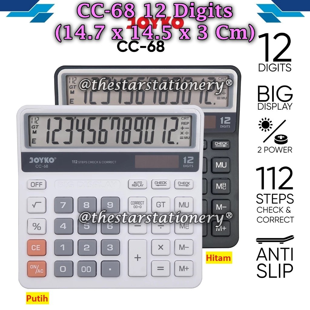 

(1 Biji) GROSIR Kalkulator JOYKO CC-68 / Calculator Kalkulator Joyko CC-68 12 Digits Check & Correct