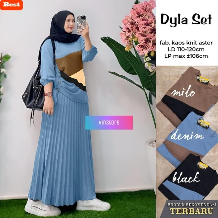 rok wanita kekinian DYLA SET SETELAN WANITA TERBARU BAHAN KNIT ASTER LD 110CM-120CM MELAR ROK PLISKE