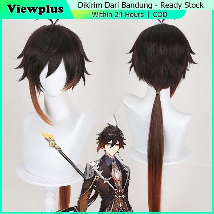 Wig Zhongli Genshin Rambut Palsu Cosplay