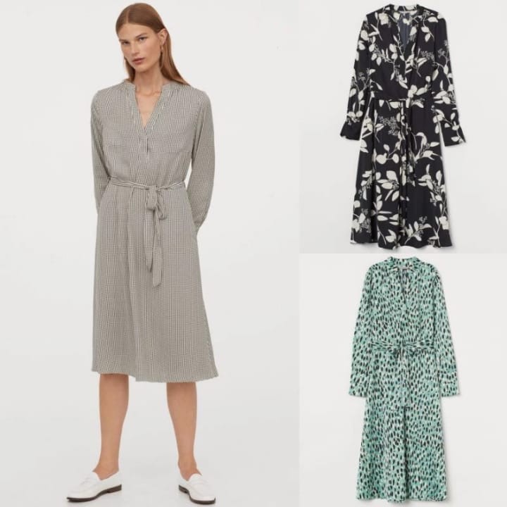 H&M* DRESS SATIN WITH BELT - DRESS PANJANG - DRESS LENGAN PANJANG - FASHION MUSLIM