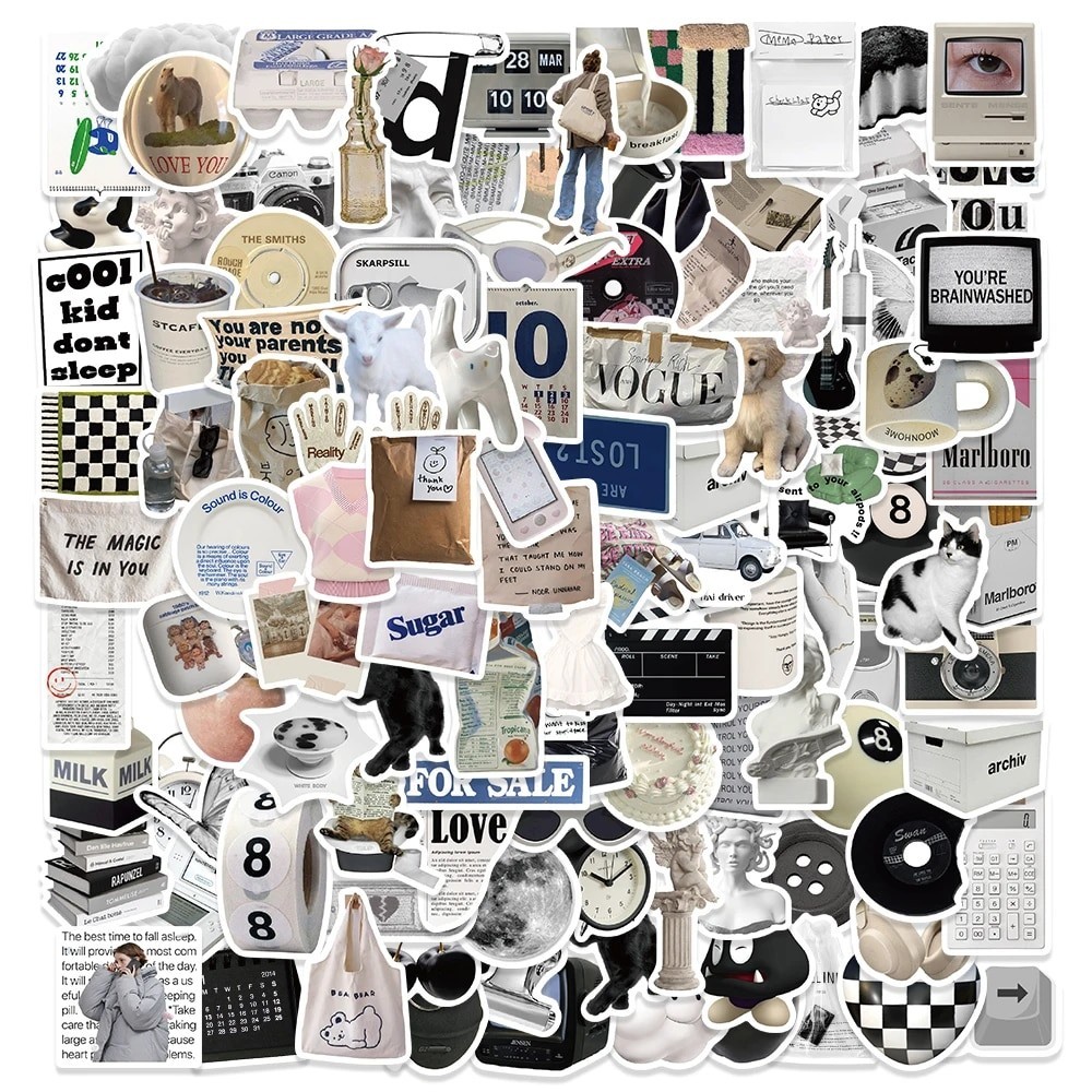 

61/118pcs Black and White Ins Style Stickers DIY Scrapbooking Journal Collage Phone Diary Album Happy Plan Gift Decoration