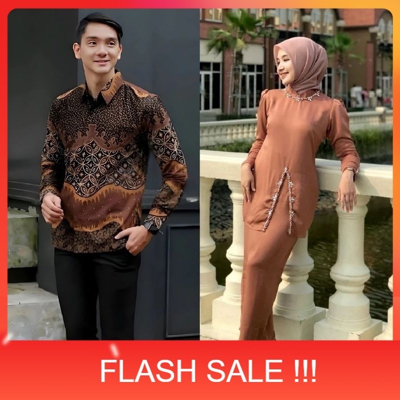 PROMO Kurung Melayu Setelan Batik Couple Modern Elliza Set Kurung Melayu Polos Kombinasi Kemeja Bati