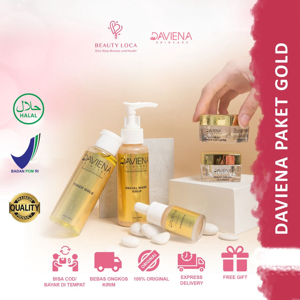 Beauty Loca - Daviena Skincare Gold Series | Paket Gold Skincare Daviena | 5 item | Anti Flek Hitam
