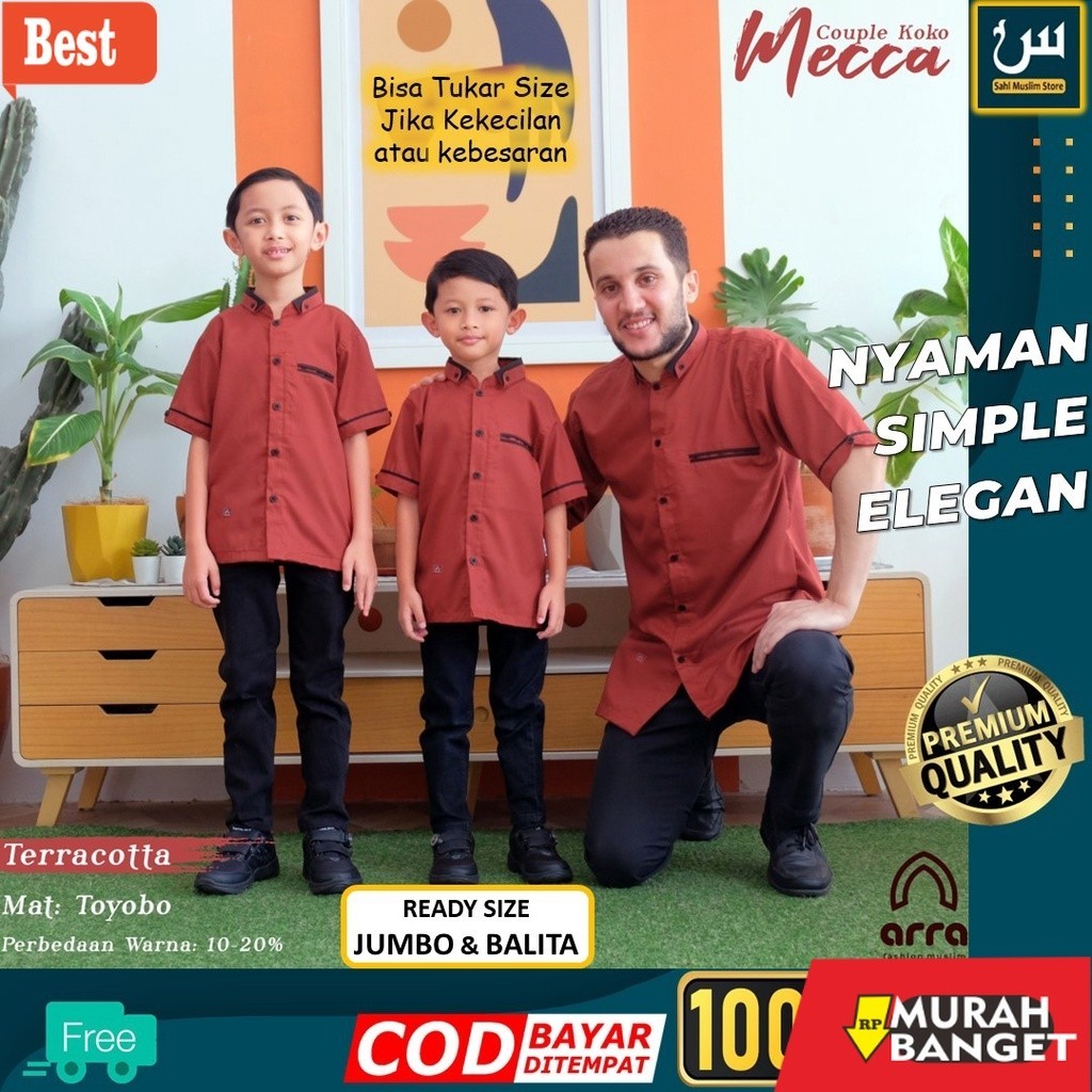 Baju muslim pria pendek- Baju Lebaran Kameja Kemko Kemeja Koko Kokoh Couple Muslim Casual Pria Ayah 