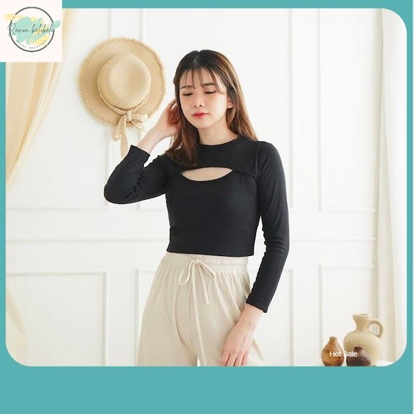 Baju Crop Wanita Terbaru / Korean Longsleeve Crop Top Korea Kaos Baju Lengan Panjang Wanita 074