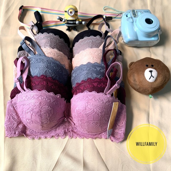Bra push up kawat, BH kawat busa tebal sedang, BH brukat kawat, BRA - Hitam, 34