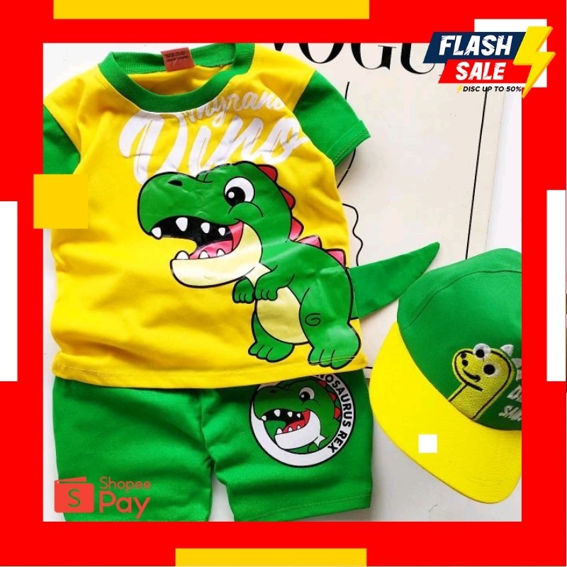 PAYDAY 3.3 | Baju Setelan Anak Dinosaurus Cowok Cewek Ada Topi Untuk Umur 1-10 Tahun