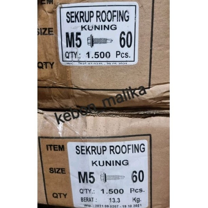 Skrup alkan baut atap seng drilling sekrup atap roofing kuning M5 60