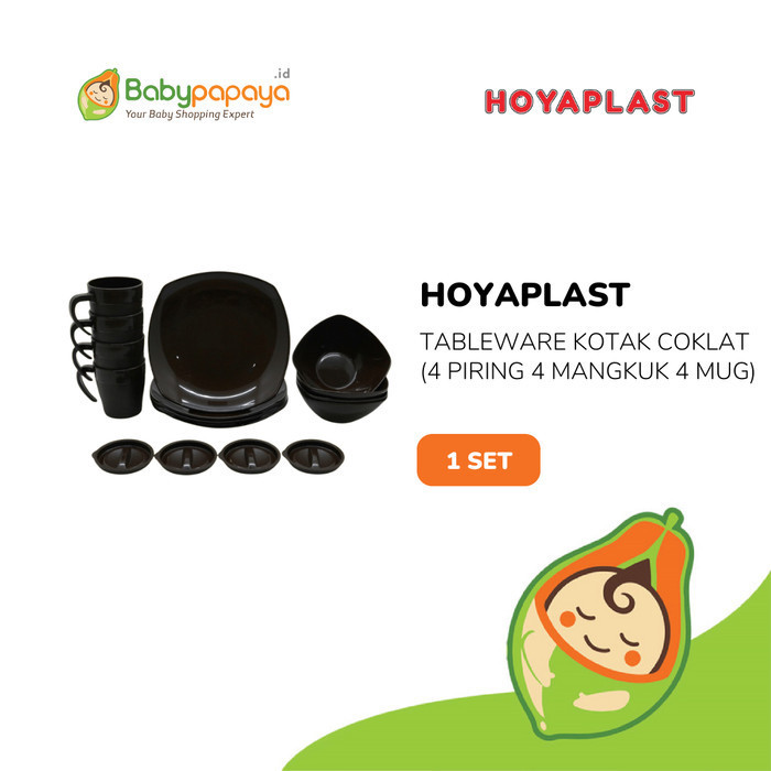 Hoyaplast Set Tableware Kotak (4 piring + 4 mangkok + 4 mug) - Coklat