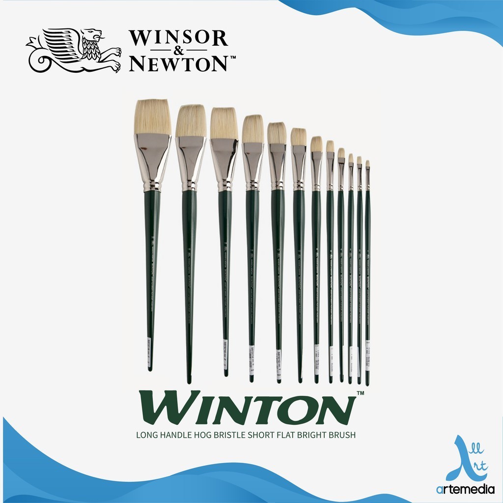 

Winsor & Newton Winton Short Flat Hog Bristle Brush Long Handle Kuas Lukis - 01/02