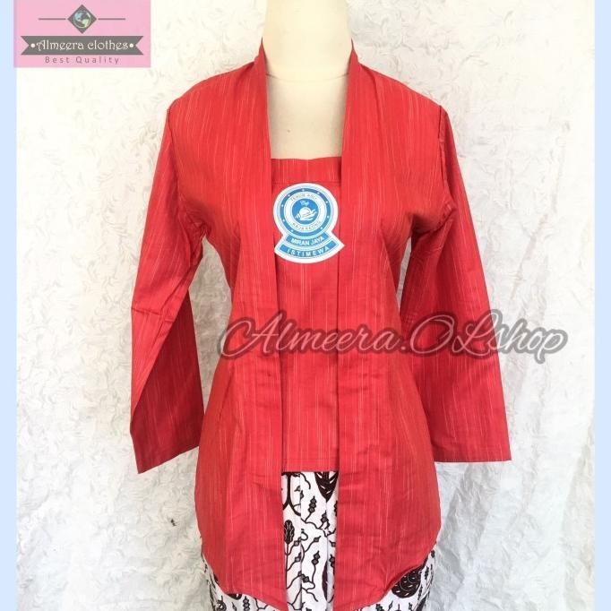 LURIK JAWA Promo Baju Jawa Kebaya Lurik Motif Hujan Gerimis Warna Merah Alusan
