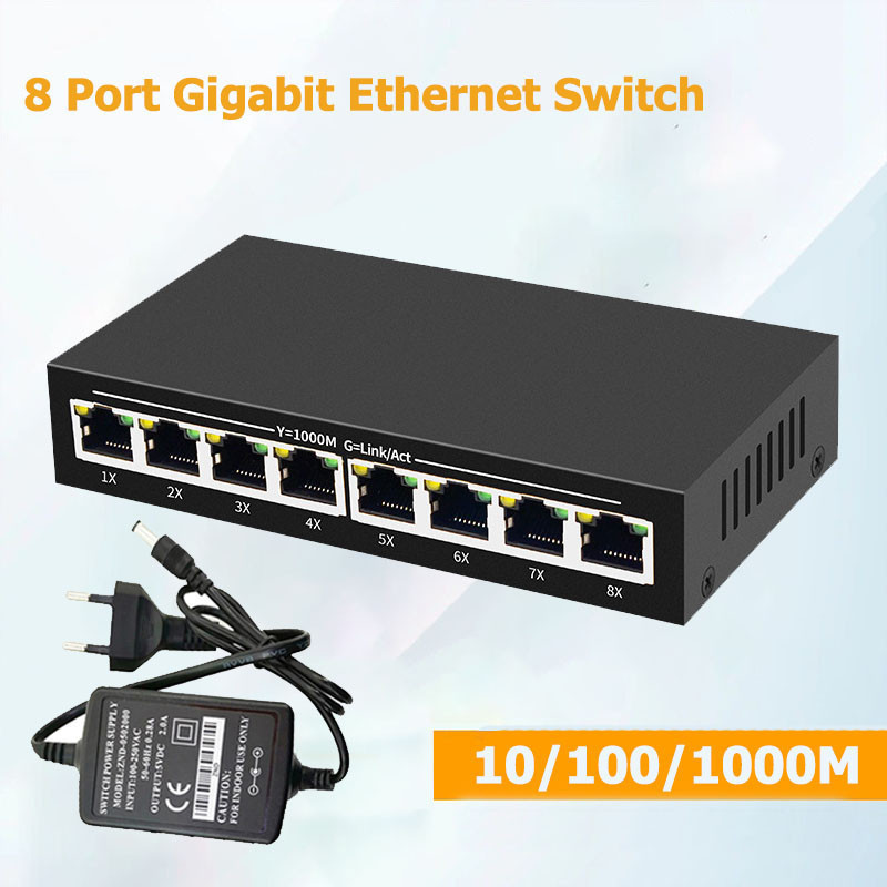 8 Port Gigabit Switch Desktop RJ45 Ethernet Switch 10/100/1000mbps Lan Hub Switch 8 Portas Internet