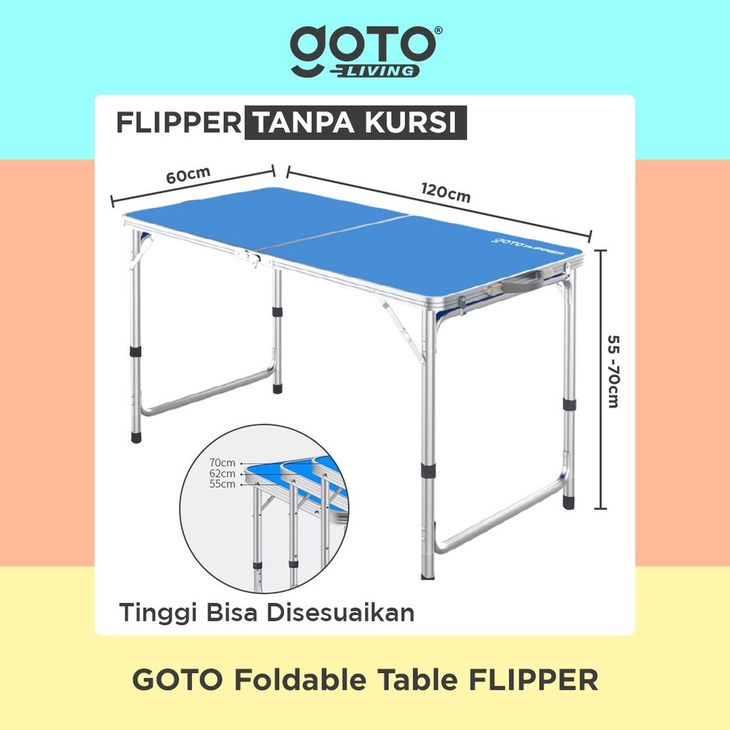 LE64TR Goto Flipper Table Meja Makan Lipat Set Koper Camping Outdoor Portable