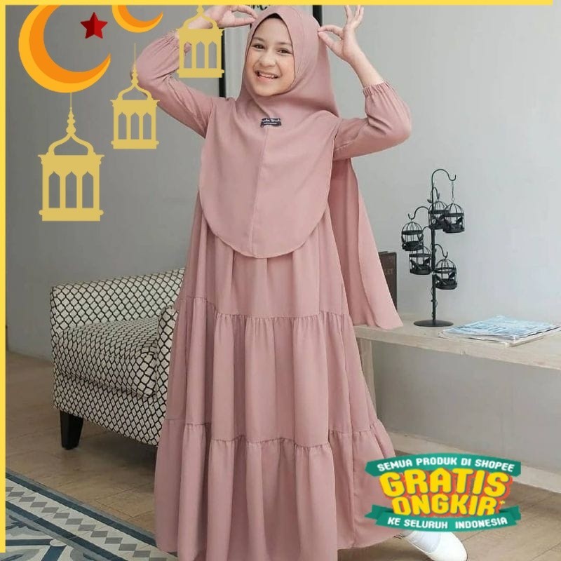 gamis rayon anak gamis syari usia 7 - 12 tahun gamis usia tanggung/Maron merah bata red anak tanggng