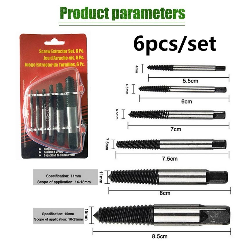 ZENID 6 Pcs Broken Screw Extractor Set Tekiro Extractor Baut Screw Extractor Mollar