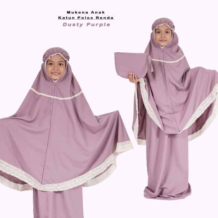 Mukena Katun Polos Renda / Mukena Anak Katun Polos  - bw