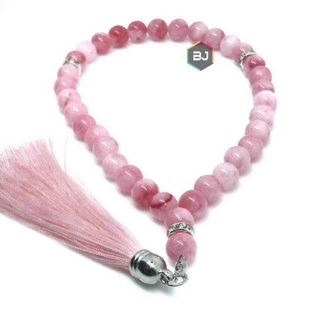 Tasbih Batu Giok Pink Susu 33 Butir 8 Mm  Stone