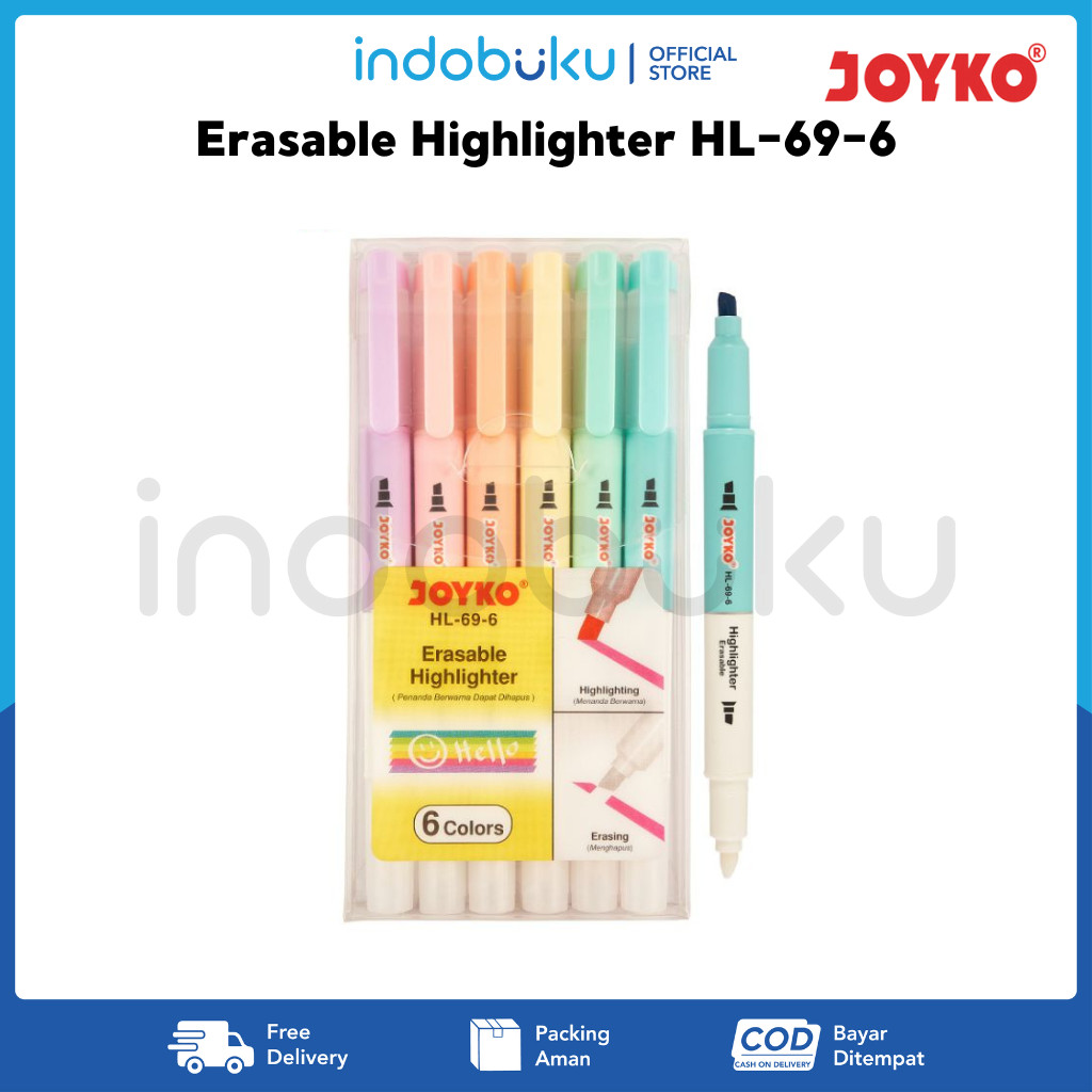 

Erasable Highlighter Joyko HL-69-6 / Penanda Berwarna Joyko Dapat Dihapus HL-69-6