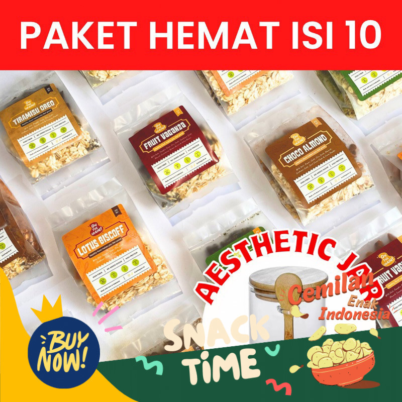 

Special Diskon (10 PACKS) ON THE GRAIN Overnight / Instant Oats - Sarapan Sehat Cemilan Healthy Muesli
