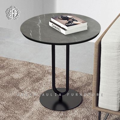 MEJA POJOK BESI TOP MARMER - SIDE TABLE TOP MARMER - MEJA COFFE BUNDAR