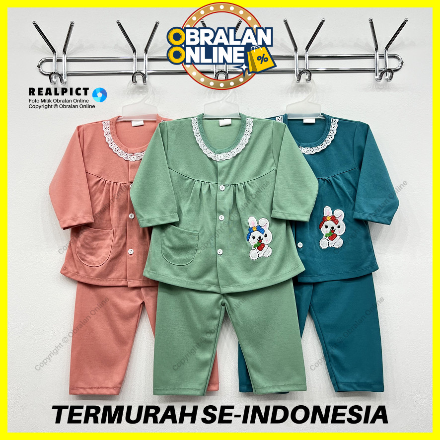 [SPY-RF131] OBRALAN ONLINE, Setelan Baju Bayi 3 - 18 Bulan, RED FOREST Bunny Strawberry Saku, Kancin