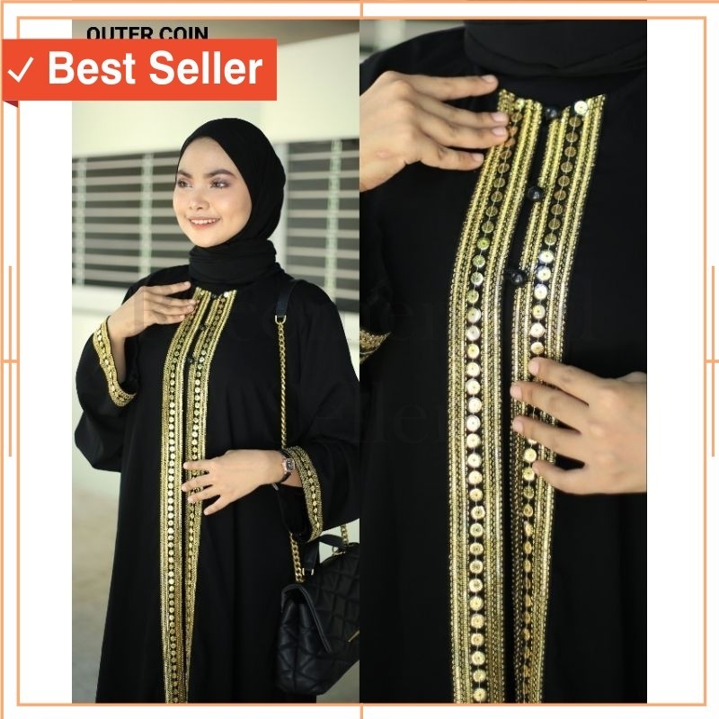 Abaya Muslim Murah Baju Lebaran Premium kekinian / OUTER COIN SABELLA ABAYA BAHAN JETBLACK SAUDI
