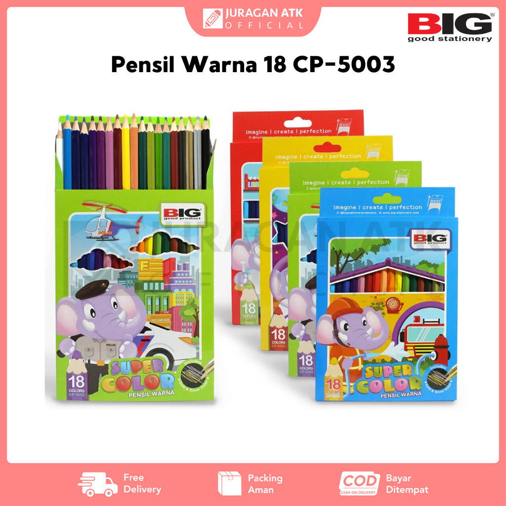 Pensil Warna BIG 18 Warna Panjang Set Lengkap CP-5003