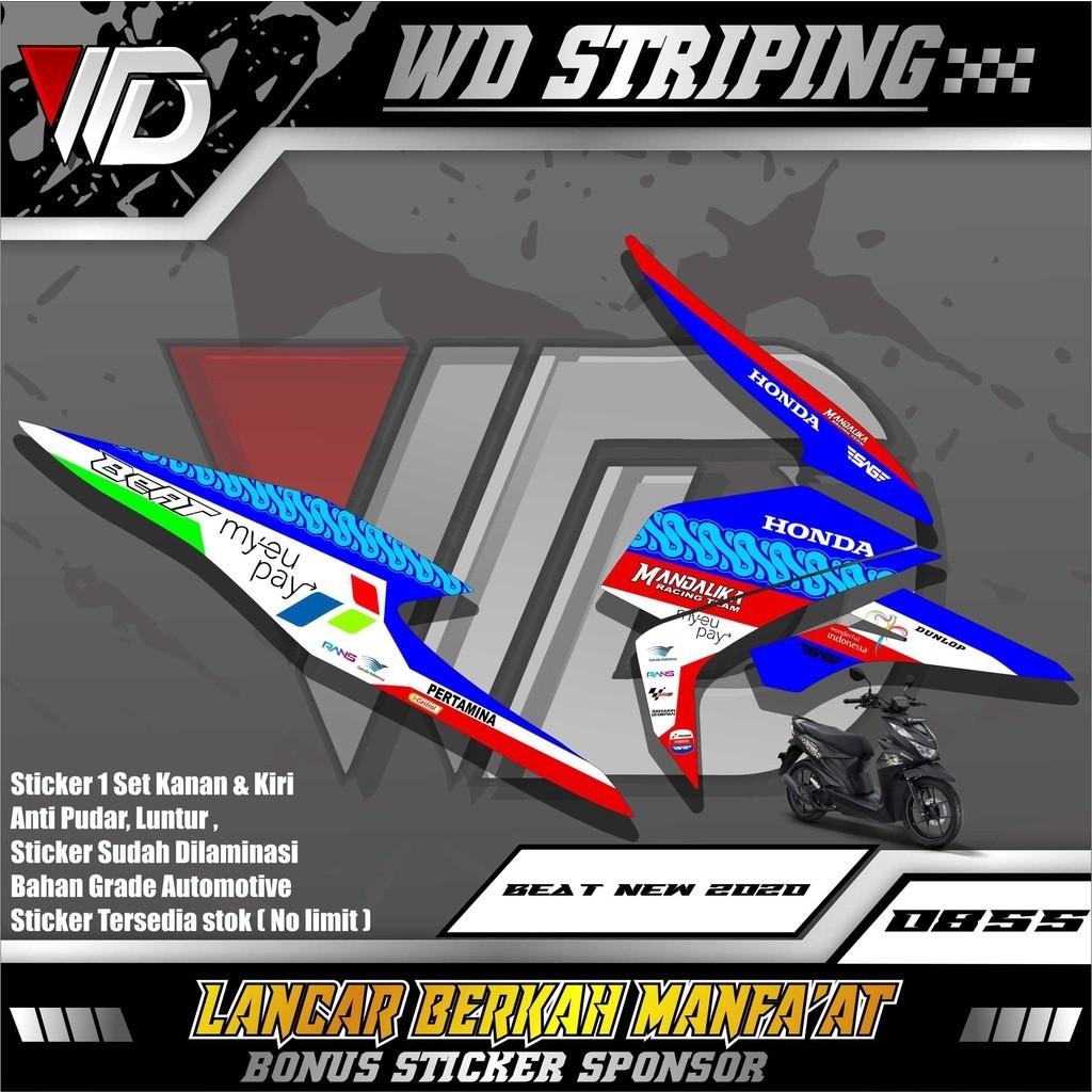 0855 Stiker Striping Honda Beat New 2020 Variasi Mandalika