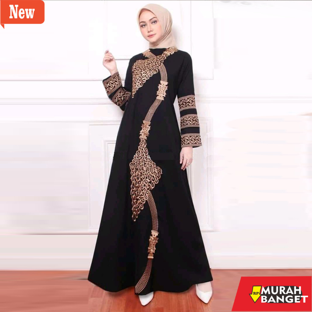 Abaya Turky untuk lebaran- Baju Gamis Abaya Jetblack Turkey 1229 Hitam Dress Arab Saudi ORI Bordir R