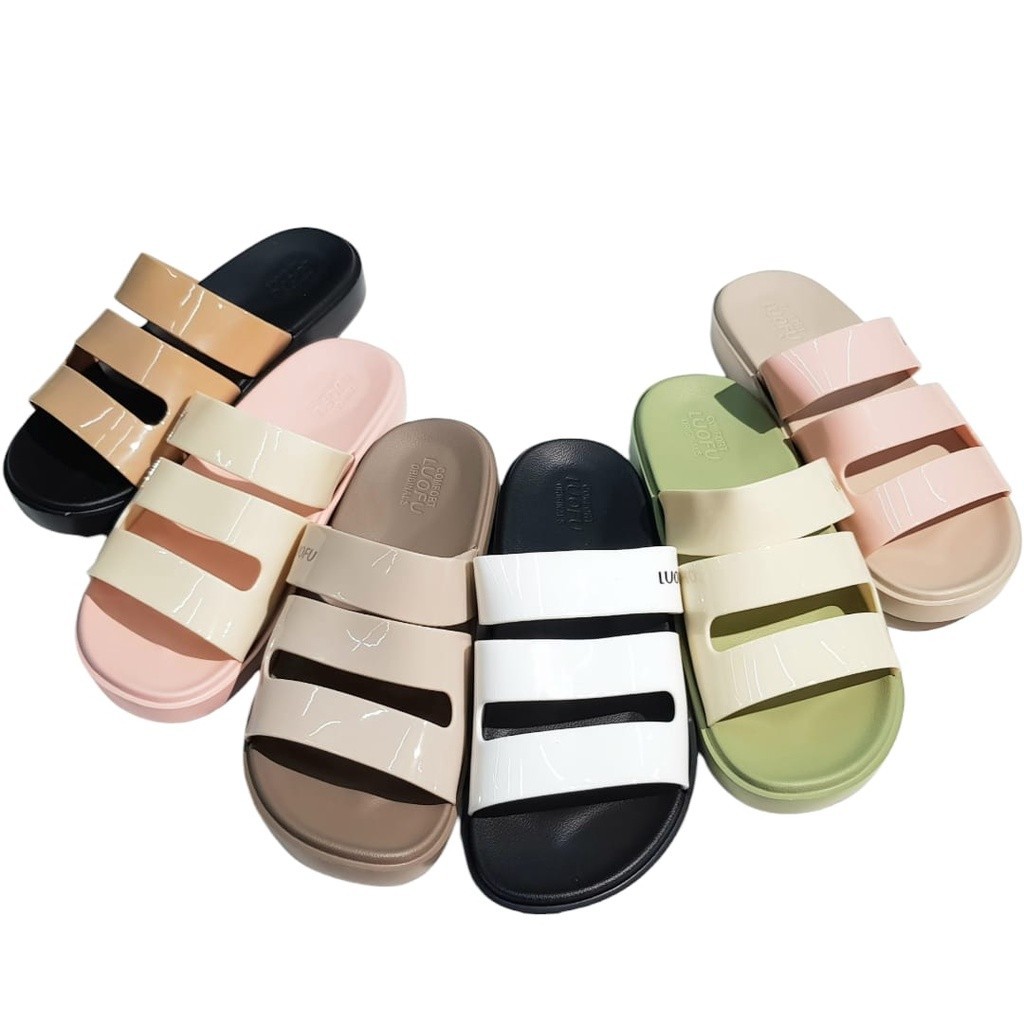 Luofu Sandal Selop Karet Wanita Ban 3 Polos E6222-E01WK (AR-3) - OS