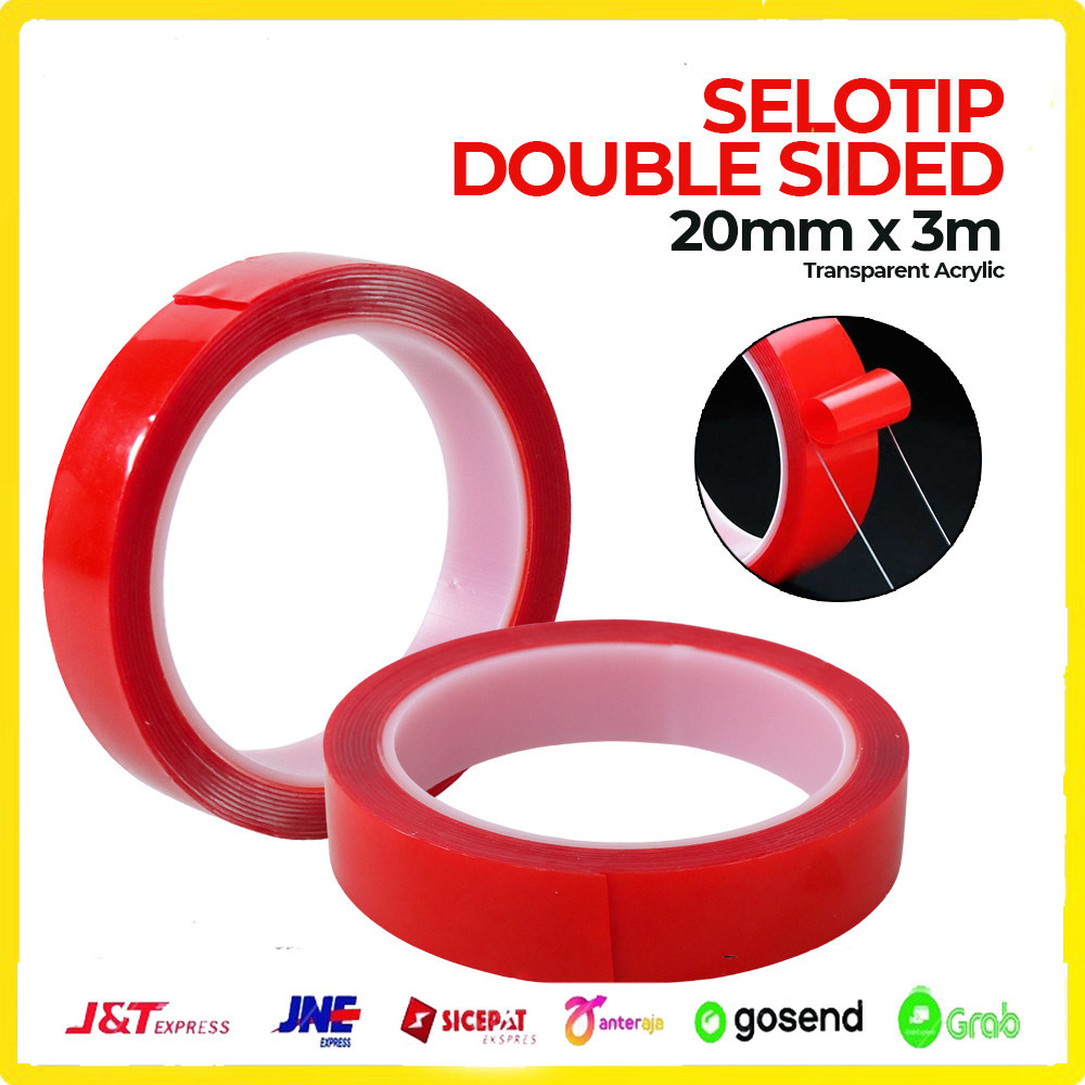 (3MX20MM) Perekat Lem Double Tape Selotip Double Sided Tape Transparent Lem Dinding Super Kuat Acrylic 3m 20 mm Red