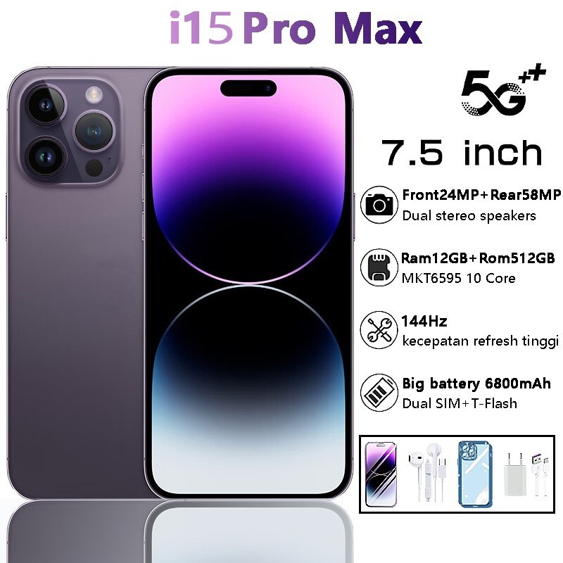 【Terbaru 2024 Hp】i15 Pro max Hp Baru 5G Smartphone Asli Android hp murah 7.5 inch 16GB RAM+512GB ROM