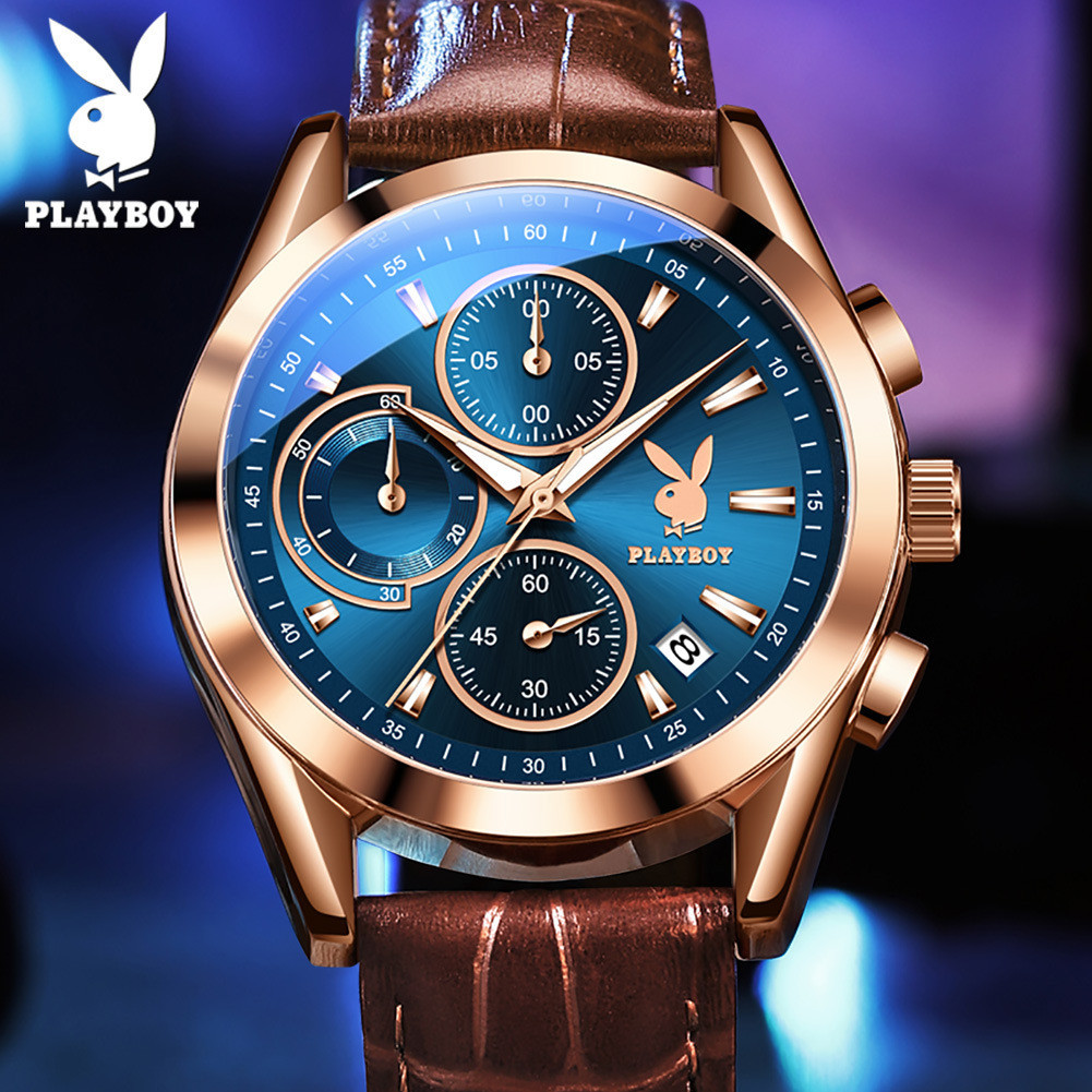 Playboy Playboy Jam Tangan Kuarsa Pria Arloji Merek Multifungsi Tiga-mata Enam-pin
