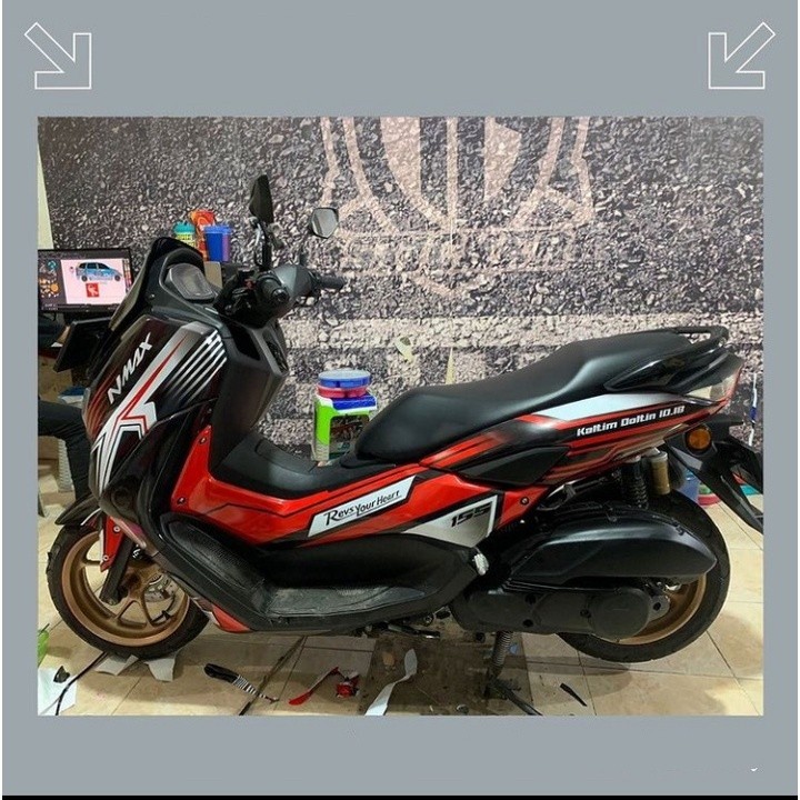 Stiker NMAX NEW Full Body Decal  YAMAHA N-Max All New Abs  Motif Garis Merah Hitam Putih Keren