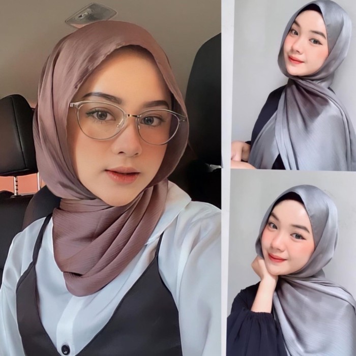 Jilbab Hijab Kerudung Pashmina Shawl Cradenza Silk Pasmina Satin Murah - SageGreen