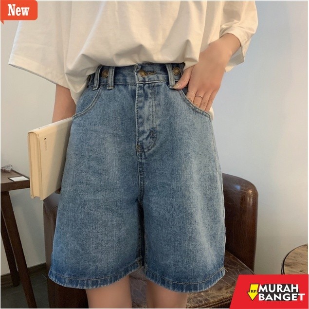 Celana pendek denim wanita- JEANS DENIM WANITA IMPORT HIGHWAIST CELANA PENDEK KOREAN
