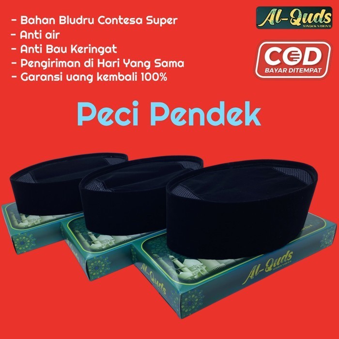 Peci Hitam Pendek / Songkok Kopiah Pendek Hitam Polos AC - Tinggi 6 cm, No.4 53 cm