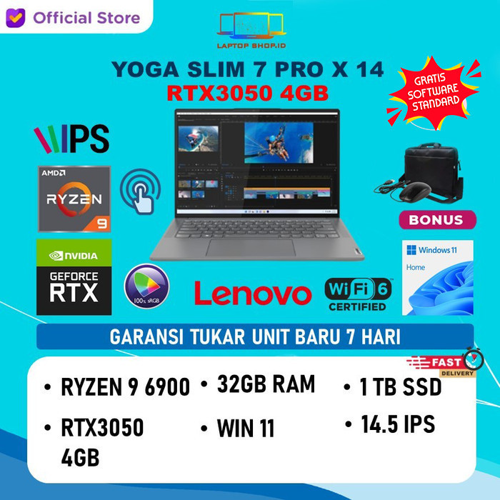 Laptop Lenovo Yoga Slim 7 Pro X 14 Ryzen 9 6900 32GB 1TB 140” Inch 3K Touchscreen RTX 3050 4GB