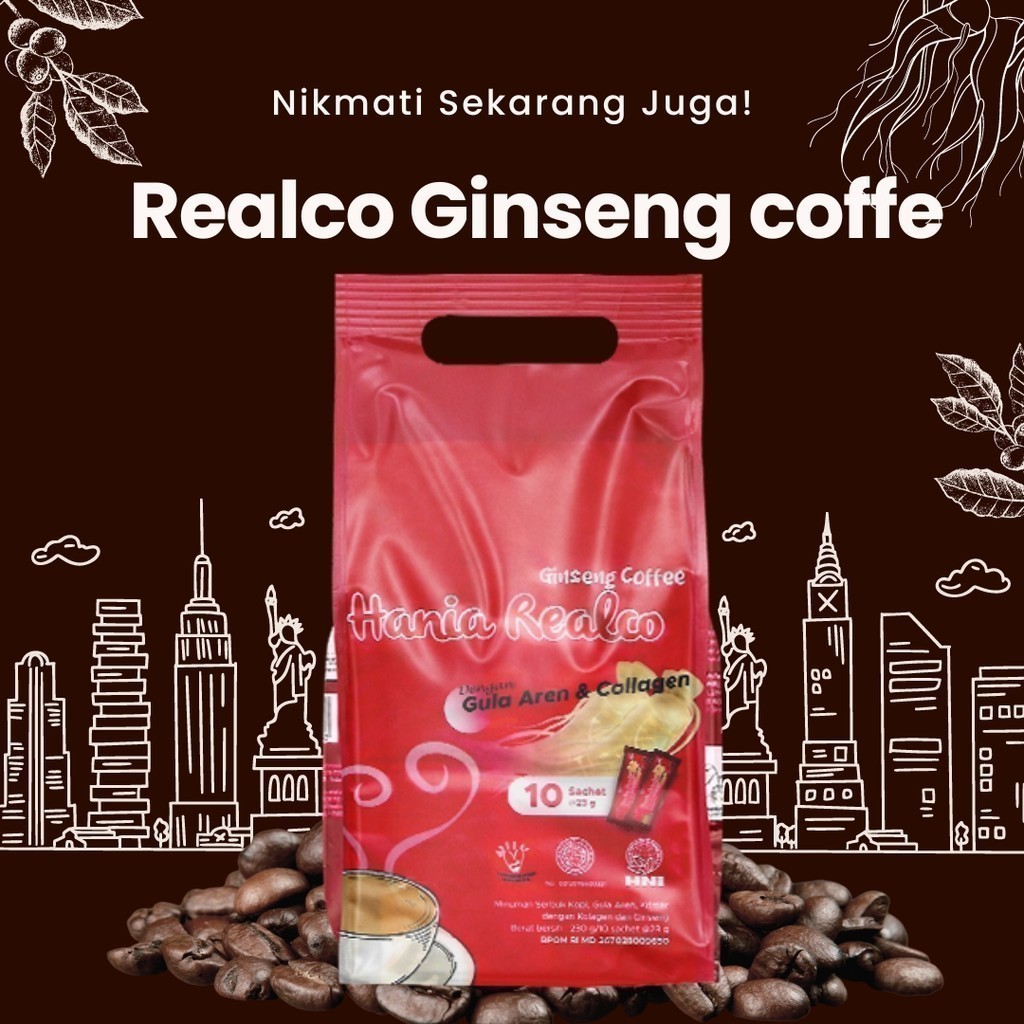 

Kopi Hania Realco Ginseng HNI HPAI isi 10 sachet Kopi yang menyehatkan MDR11 Revano2356 DMI1