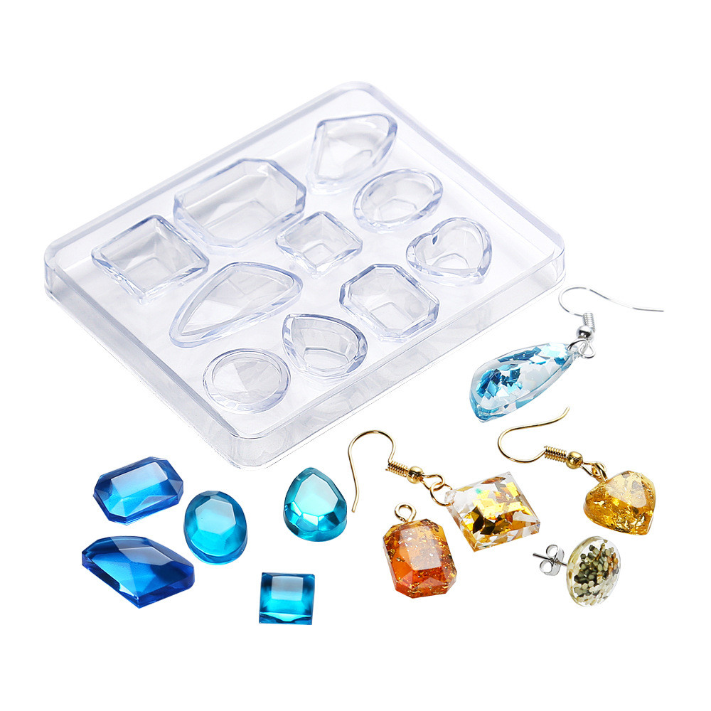 

Transparent Rubber Crystal Epoxy Resin Mold DIY Earrings Small Faceted Gem Mold For Resin